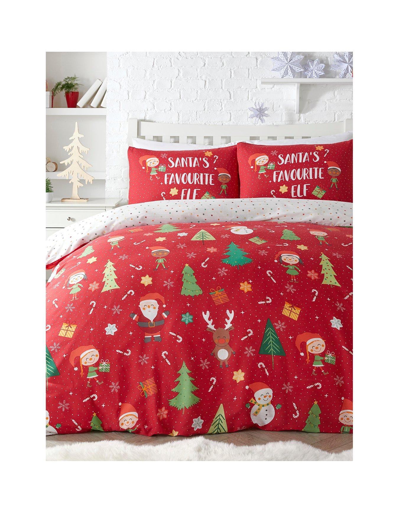 Image 1 of 4 of Fusion Elf and Santa Christmas Duvet Cover Set - Red