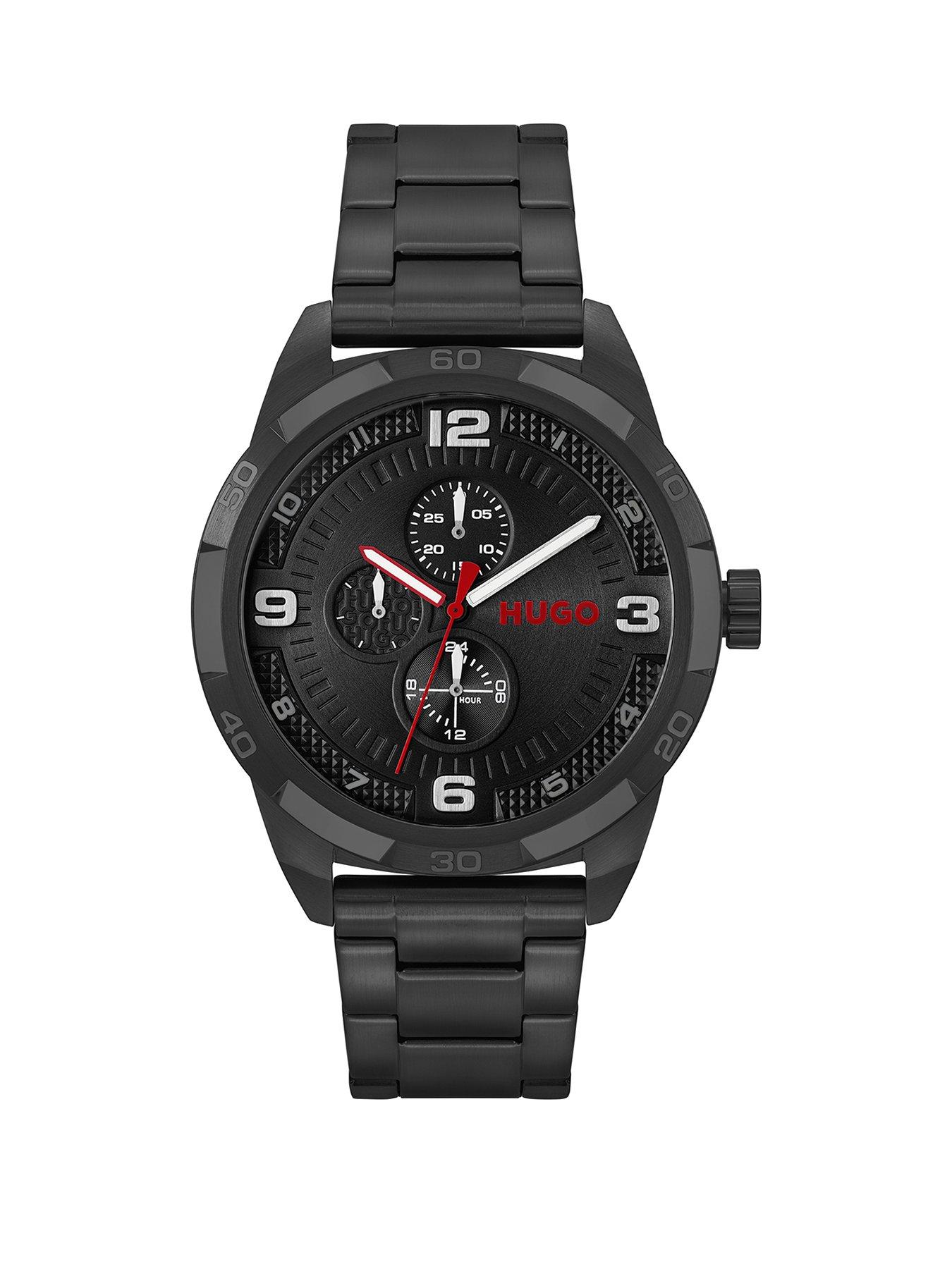 Product photograph of Hugo Gents Hugo Grip Black Ip Bracelet Watch from very.co.uk