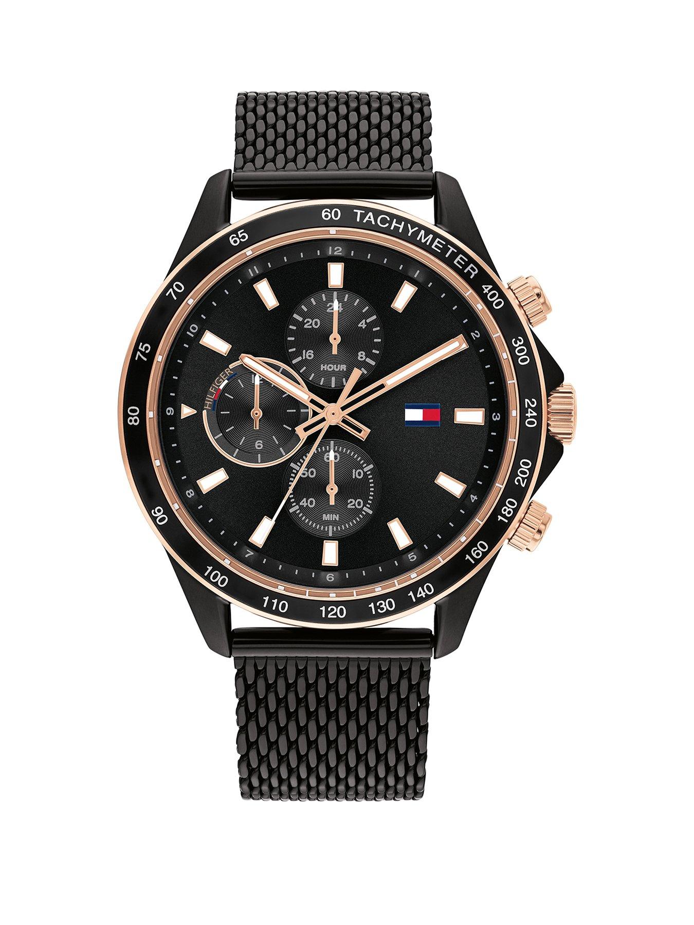 Product photograph of Tommy Hilfiger Mens Black Ip Mesh Watch from very.co.uk