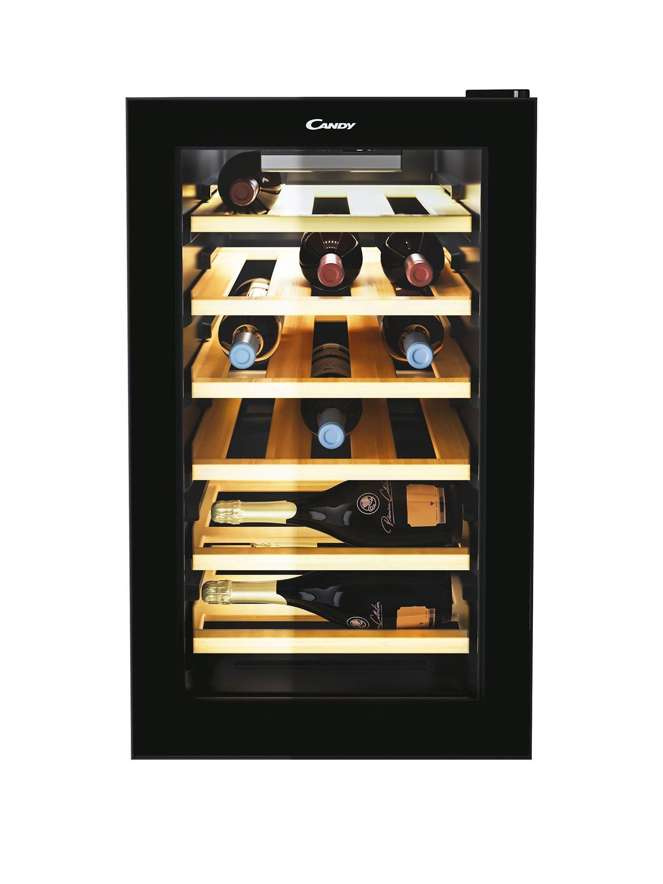 Product photograph of Candy Cwc021elspkn Freestanding Wine Cooler Single Zone Temperature 21-bottle Storage 40cm Wide Bamboo Shelves - Black from very.co.uk