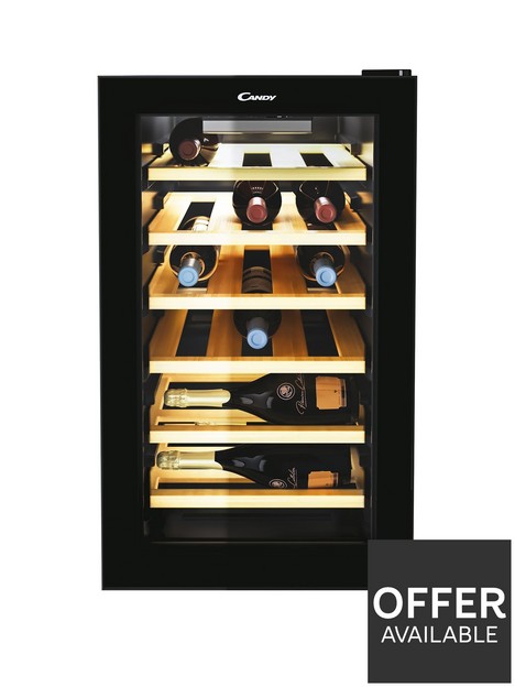candy-cwc021elspkn-freestanding-wine-cooler-single-zone-temperature-21-bottle-storage-40cm-widenbspbamboo-shelves-black