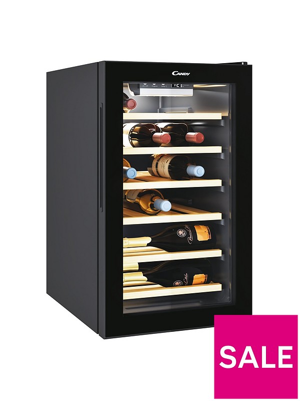 Minimize coverage Make clear Candy CWC021ELSPKN Freestanding Wine Cooler, Single Zone Temperature,  21-Bottle Storage, 40cm wide, Eco Bamboo Shelves - Black | very.co.uk