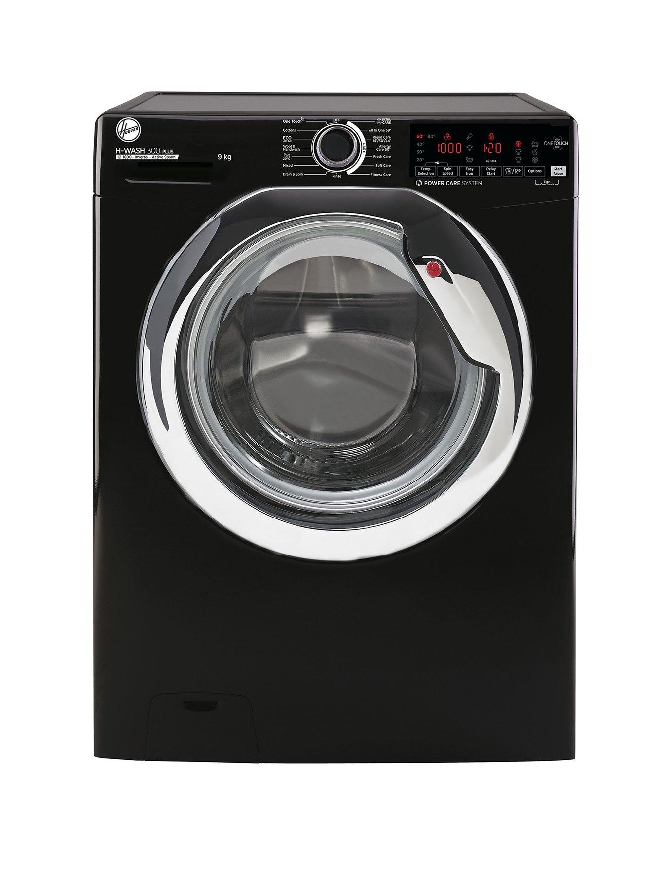 Hoover H-Wash 300 H3Ws 69Tamcbe-80 Freestanding Washing Machine, 9Kg 1600 Rpm, Smart Connectivity - Black With Chrome Door