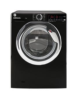 Product photograph of Hoover H-wash 300 H3ws 69tamcbe-80 Freestanding Washing Machine 9kg 1600 Rpm Smart Connectivity - Black With Chrome Door from very.co.uk