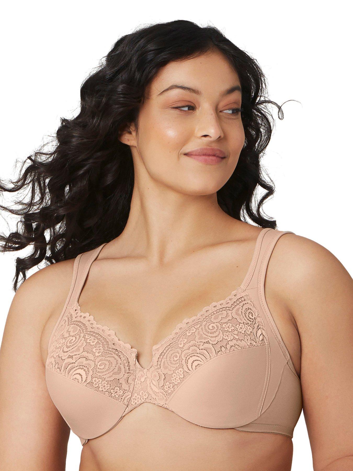  Womens Plus Size Bras Full Coverage Lace Underwire Unlined  Bra Up To J Orchid Rose 34E