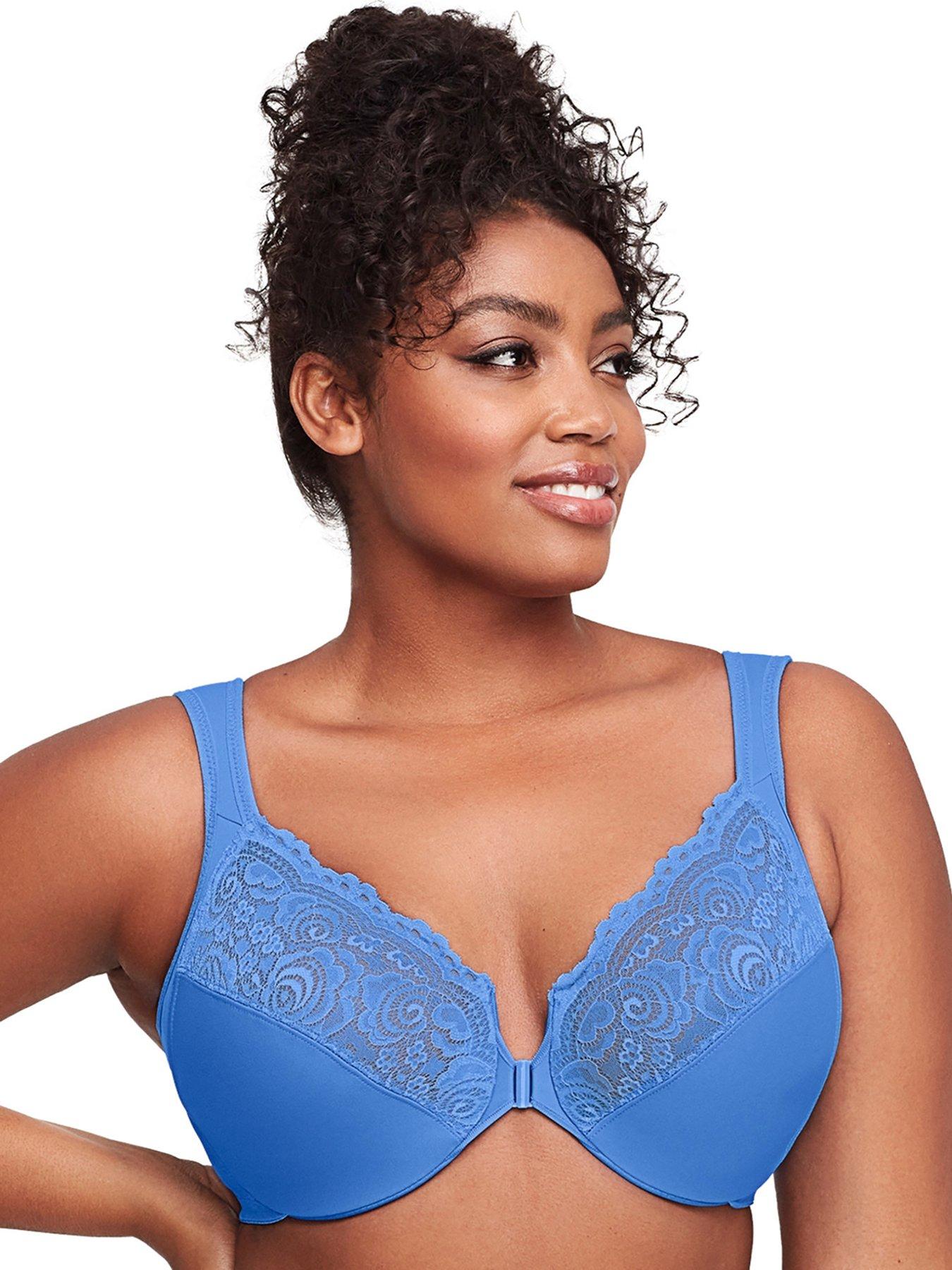 Glamorise Wonderwire Lace Front Close Bra - Blue