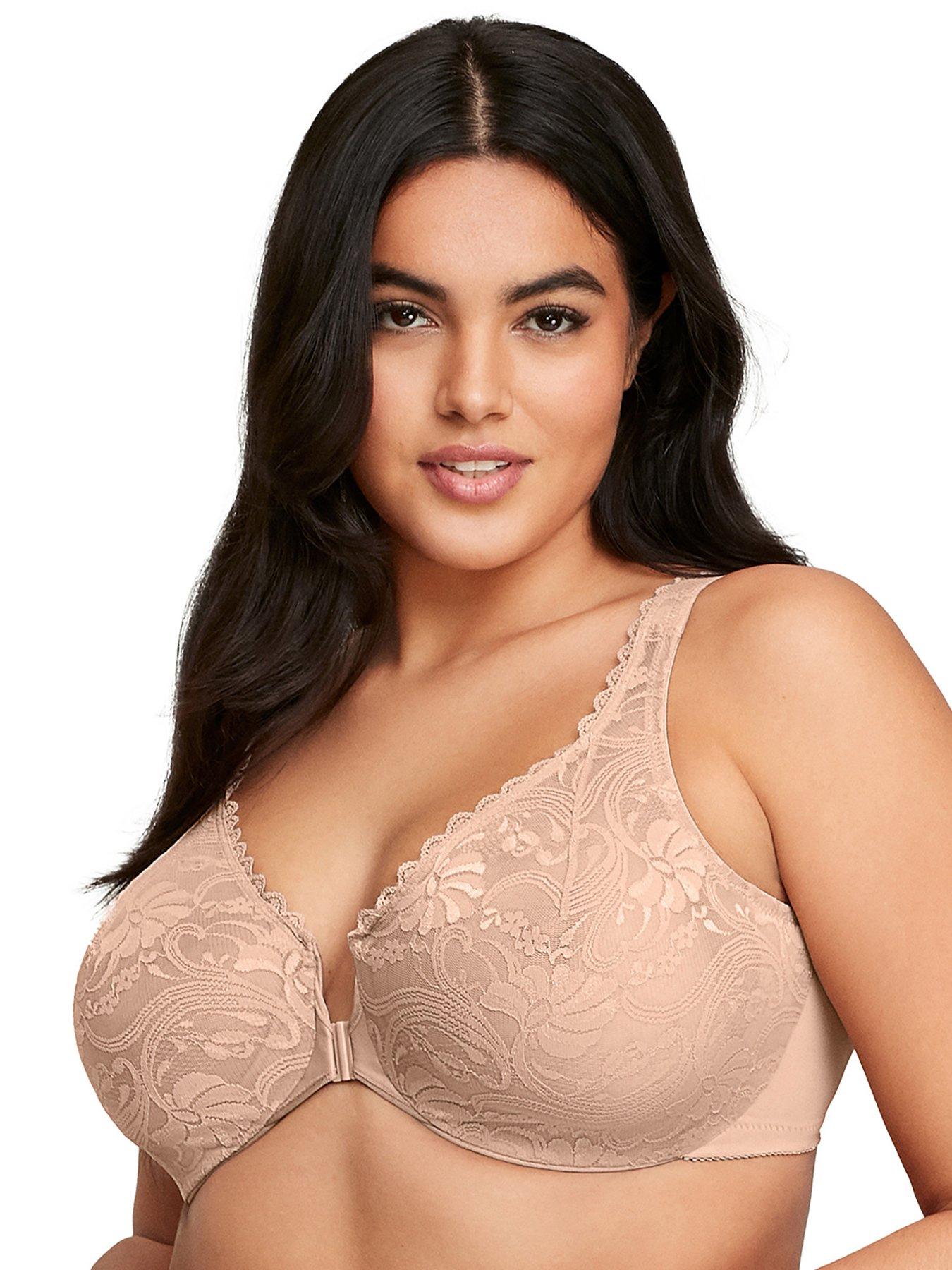 Glamorise Wonderwire Front Close Stretch Lace Bra Uk 