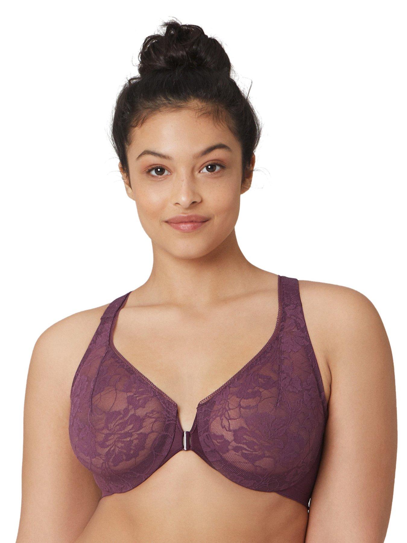 Glamorise Lacey T back Front Close Wonderwire Bra Plum Very