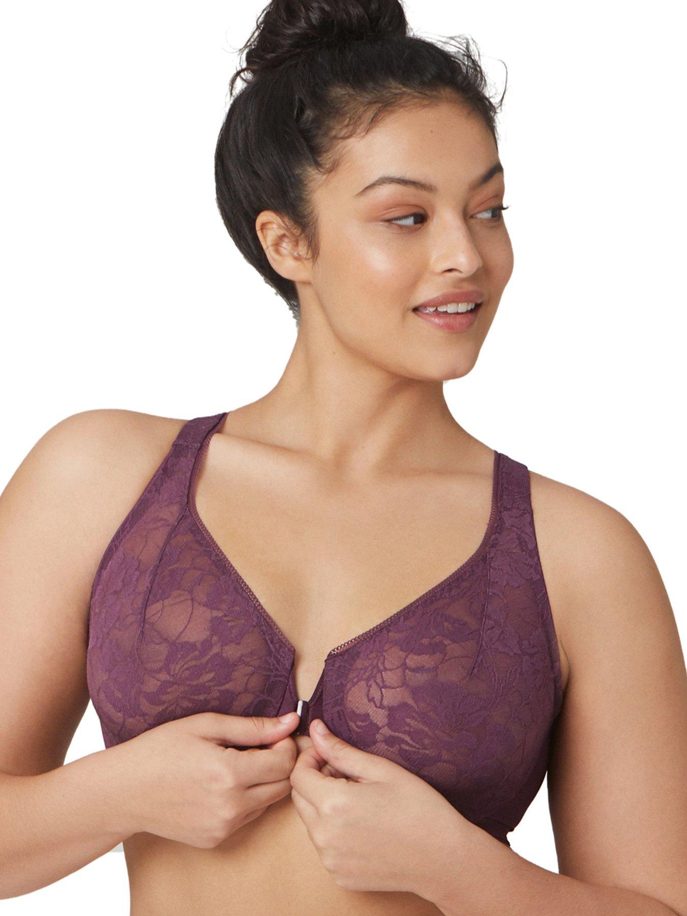 Image 3 of 6 of Glamorise Lacey T-back Front Close Wonderwire Bra - Plum