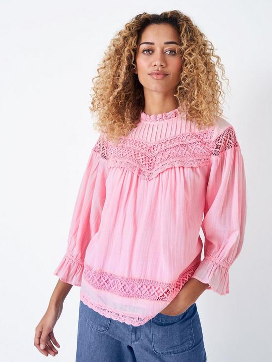 stillFront image of crew-clothing-francine-embroidered-blouse-pink