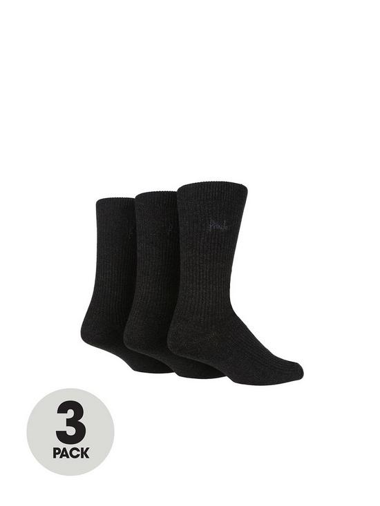 front image of pringle-3pk-bamboo-leisure-hybrid-boot-sock-socks-black