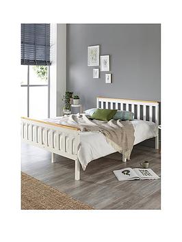 Product photograph of Clayton Wooden Bed Frame With Mattress Options Buy Amp Save - White Natural from very.co.uk