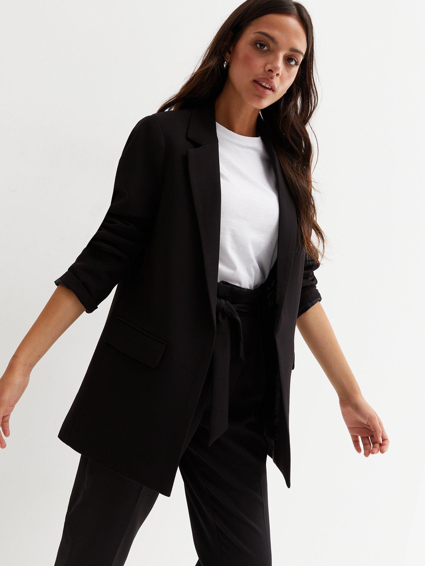 Long black blazer jacket womens sale