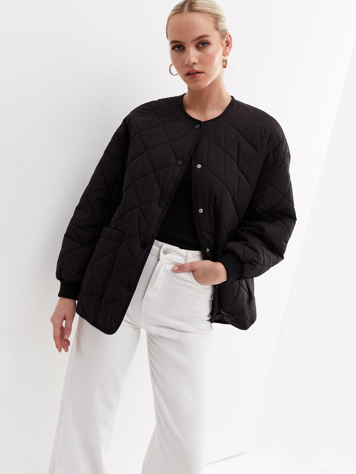 New Look Quilted Collarless Jacket Black very.co.uk