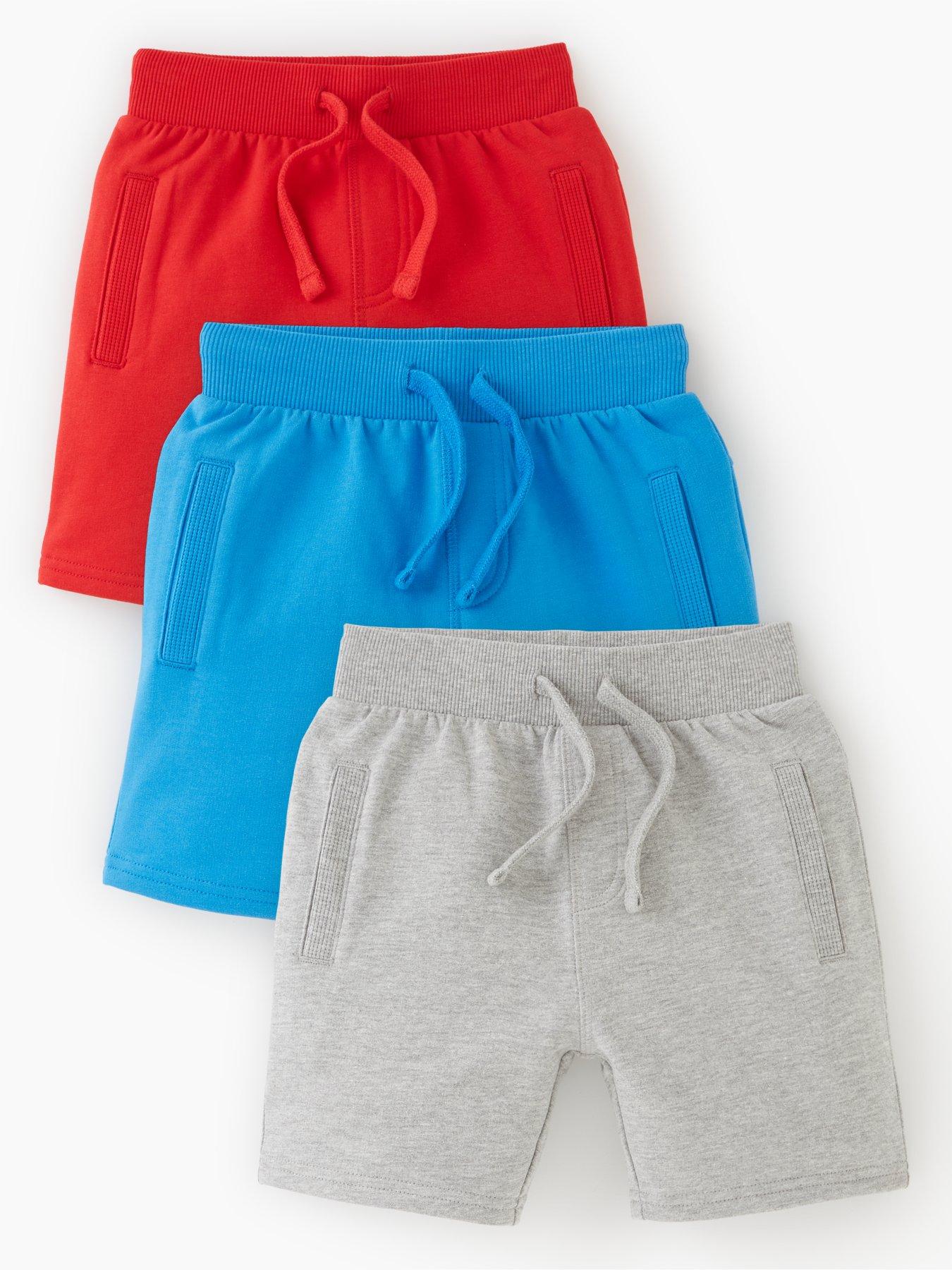Boys Cotton Rich Essentials 3 Pack Shorts Blue Red Grey