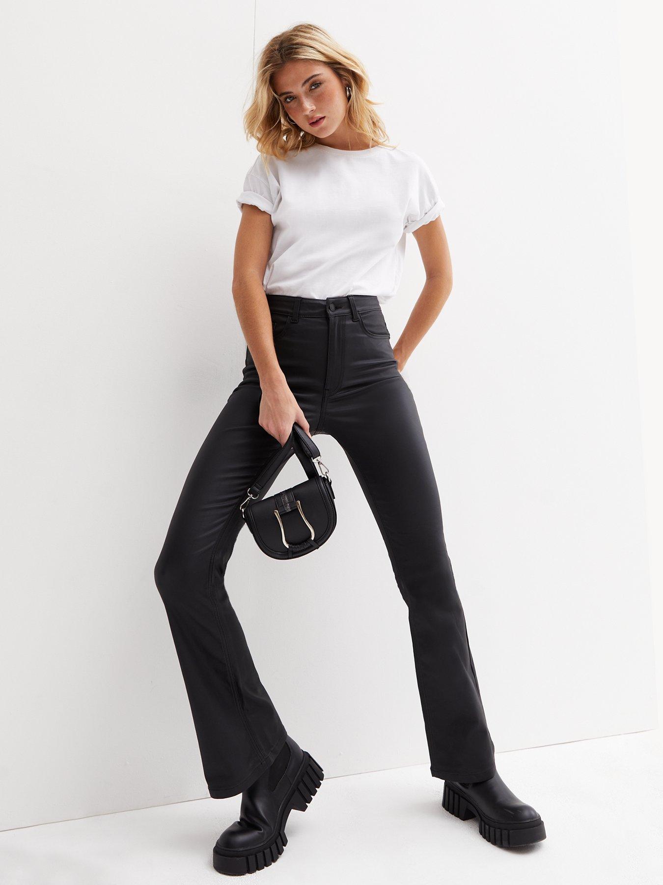 River Island Suedette Bootleg Pants in Black