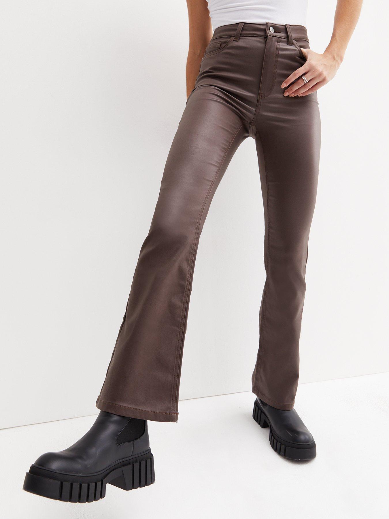 New Look Dark Brown Leather-Look High Waist Flared Brooke Jeans | very ...