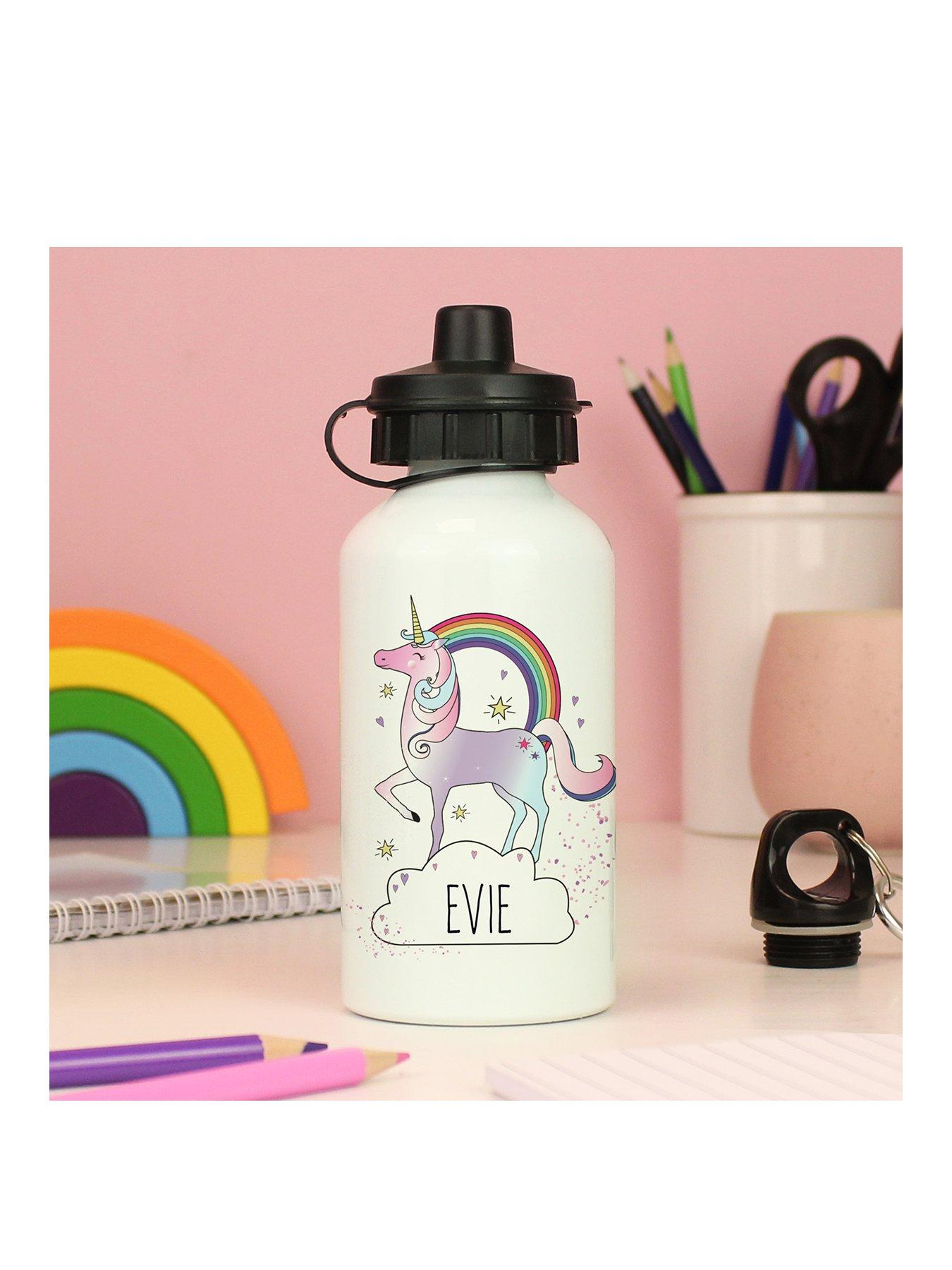 Product photograph of The Personalised Memento Company Unicorn Water Bottle from very.co.uk