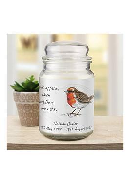 Product photograph of The Personalised Memento Company Robin Memorial Candle Jar from very.co.uk