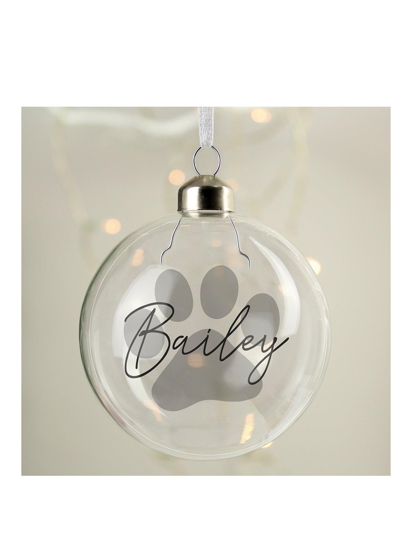 Product photograph of The Personalised Memento Company Pawprint Glass Bauble from very.co.uk