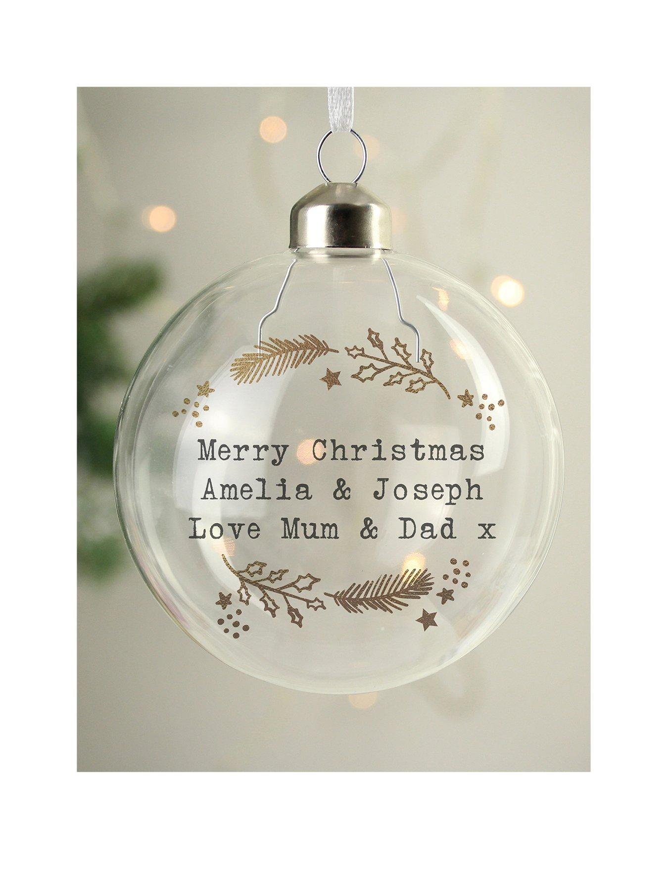 Product photograph of The Personalised Memento Company Gold Wreath Glass Bauble from very.co.uk