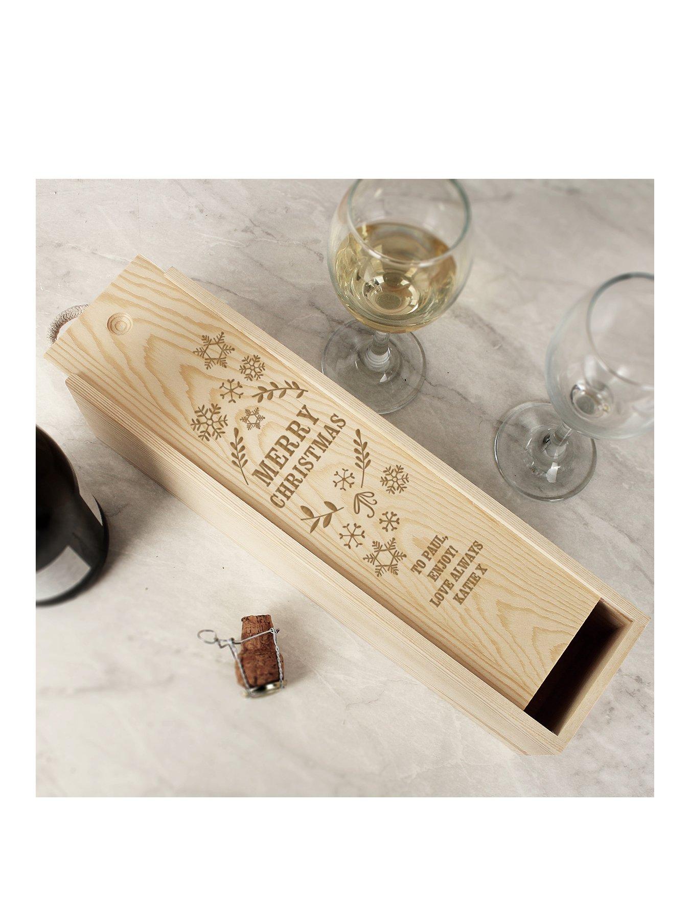 Product photograph of The Personalised Memento Company Engraved Christmas Wine Box from very.co.uk