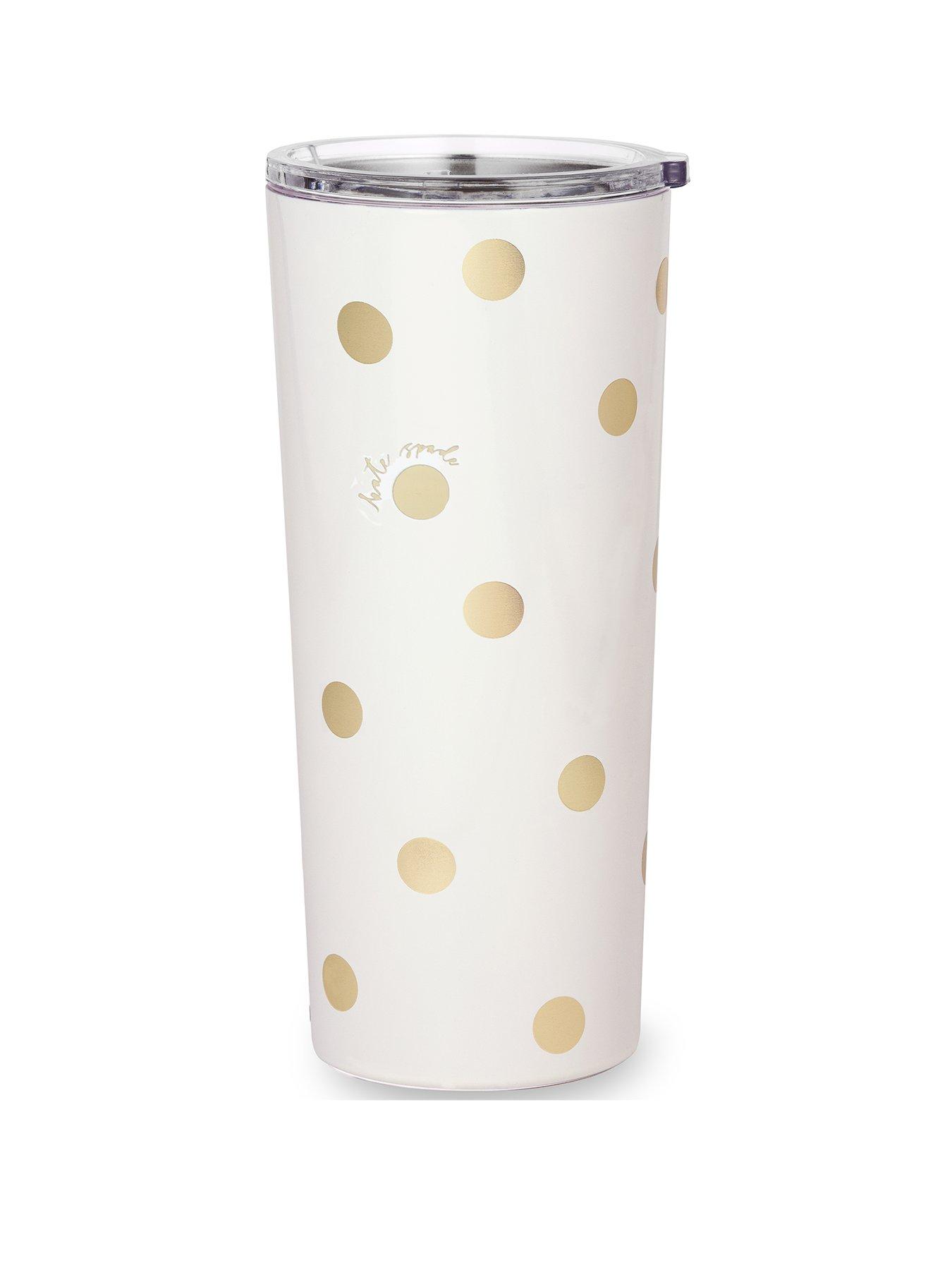 Product photograph of Kate Spade New York Stainless Steel Tumbler Gold Dot With Script from very.co.uk
