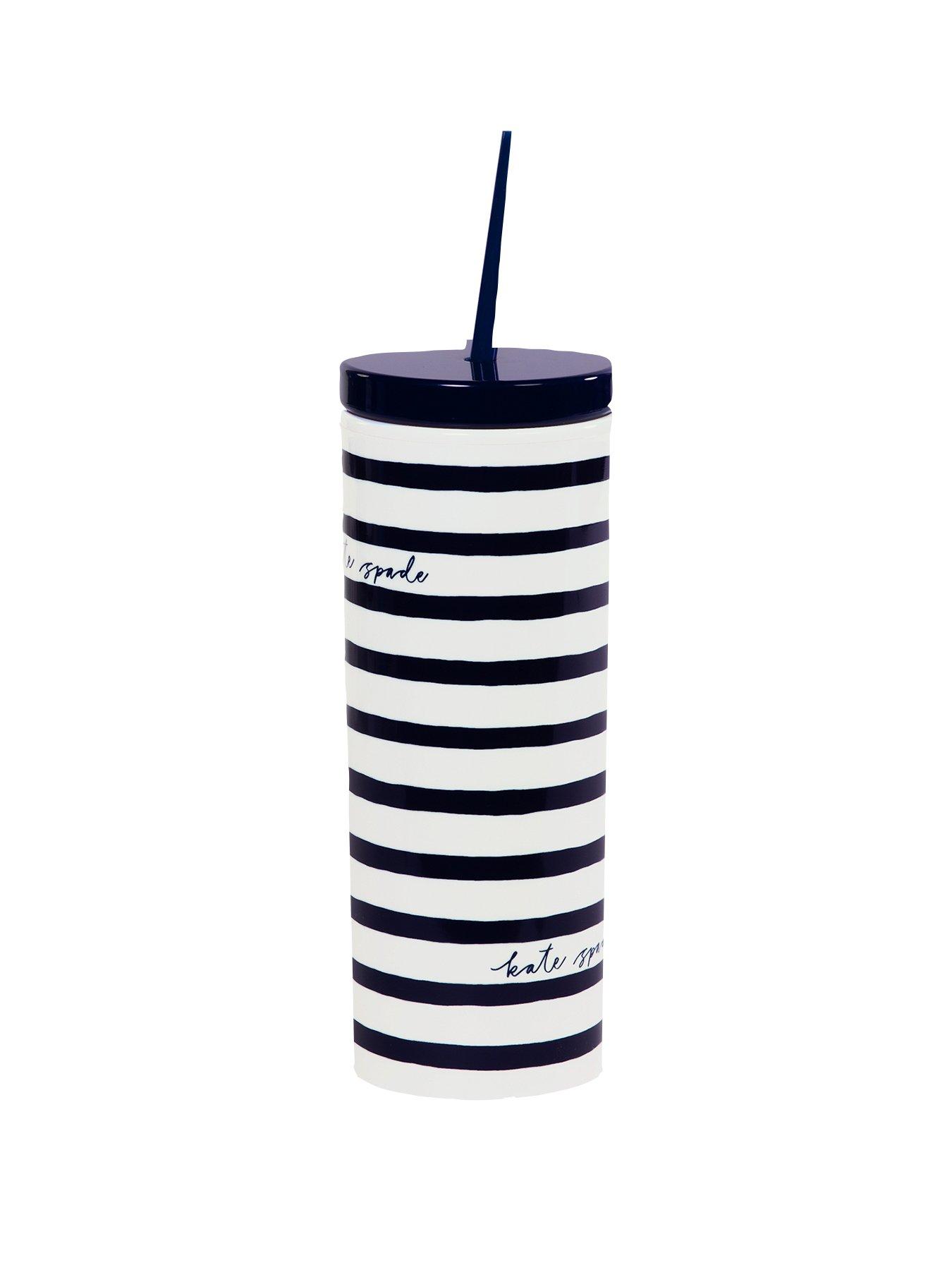 Product photograph of Kate Spade New York Acrylic Tumbler With Straw Navy Painted Stripe from very.co.uk