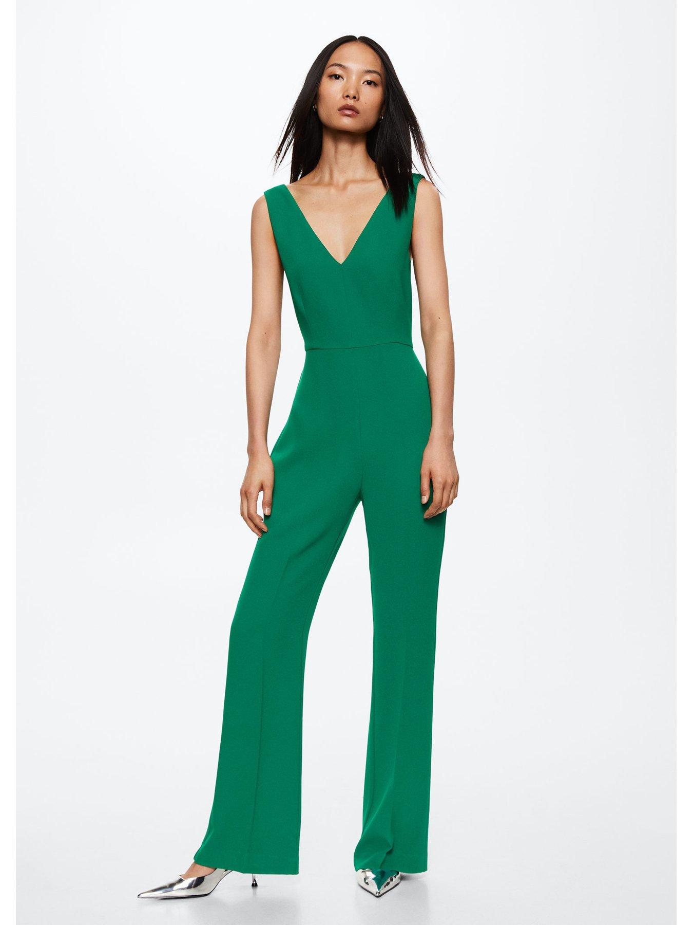 Mango V Neck Green Jumpsuit | very.co.uk