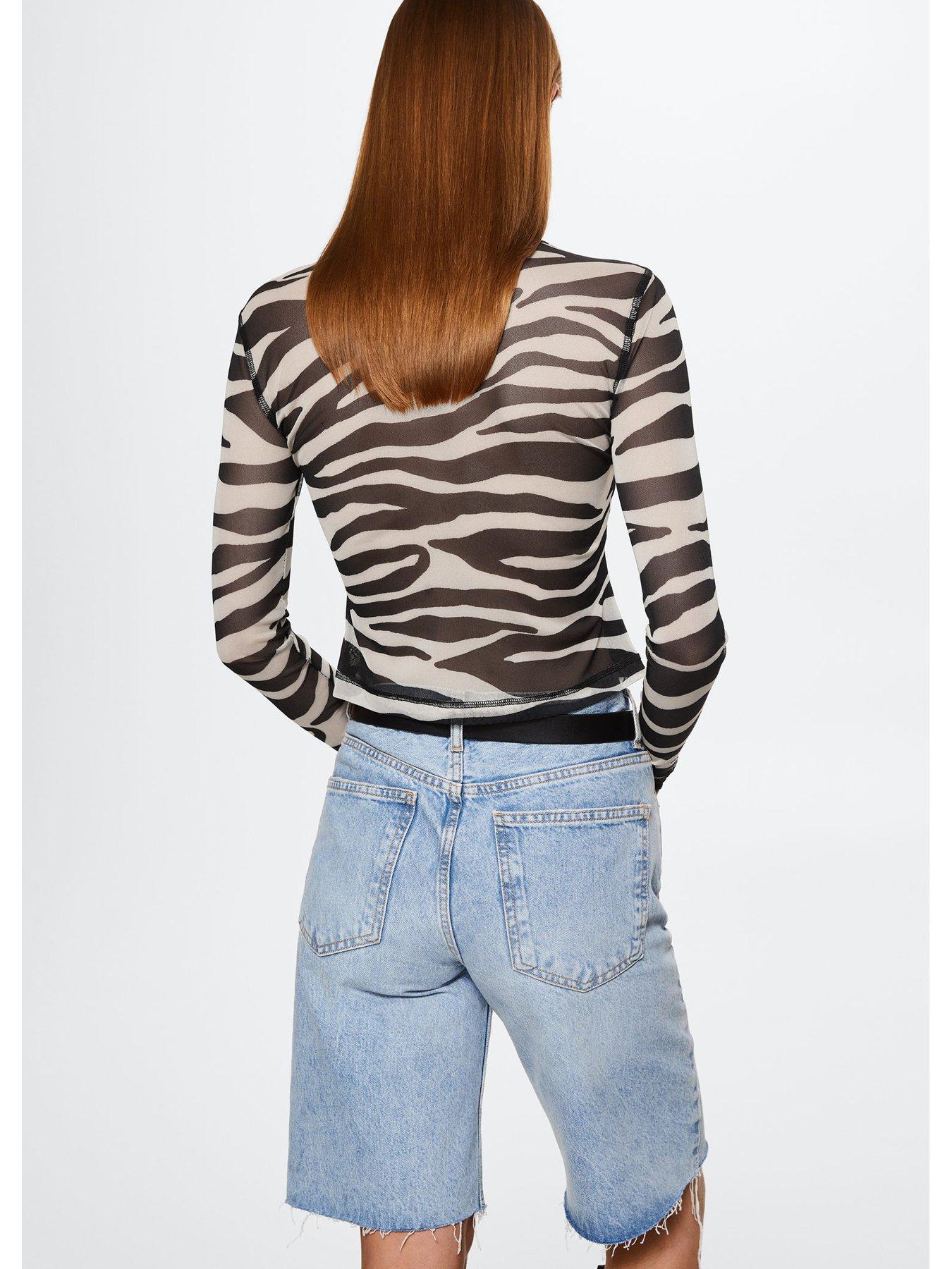Mango Zebra Print Sheered Top Black/White very.co.uk