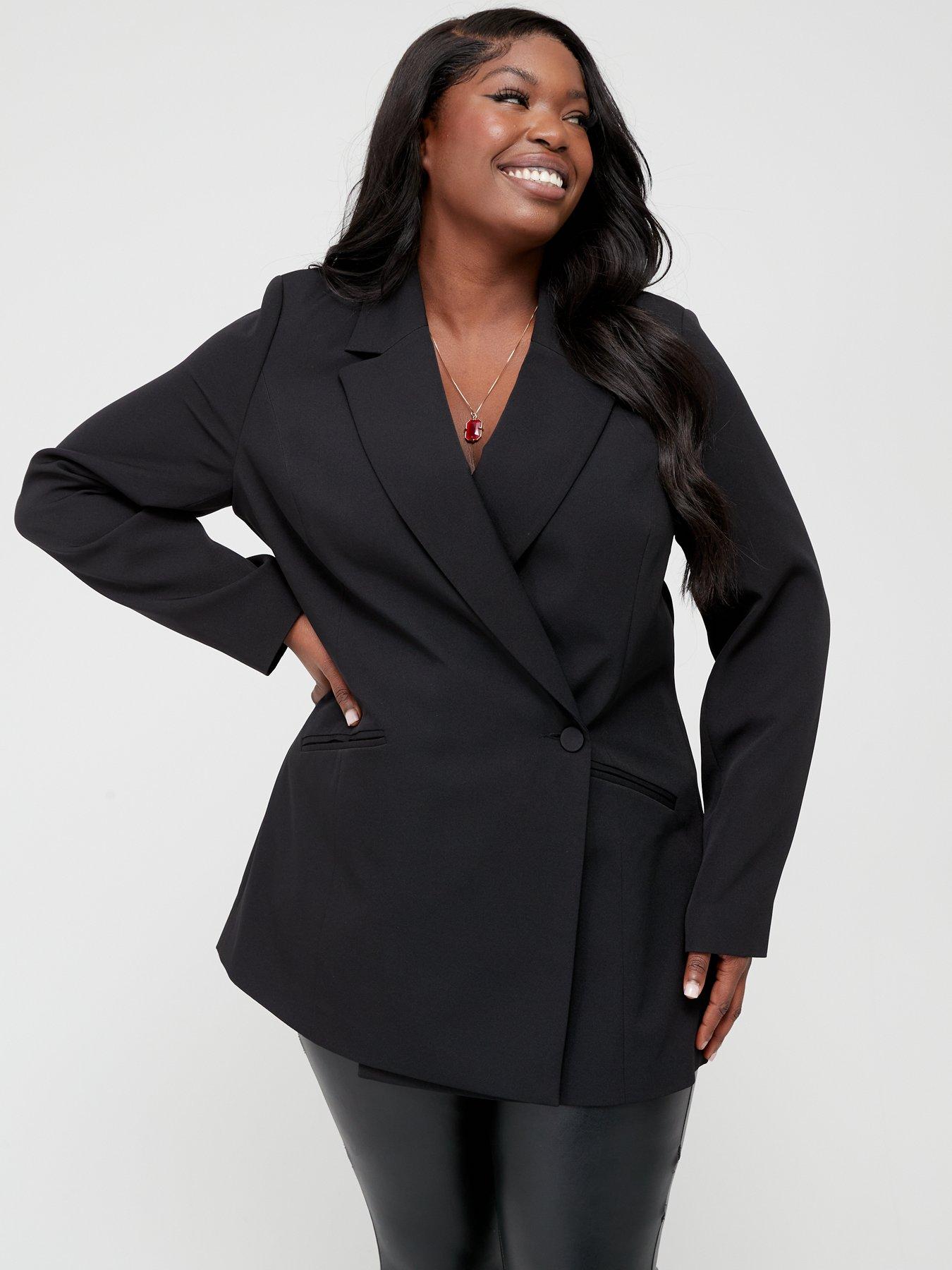 V by Very Curve Side Fasten Button Blazer Black very
