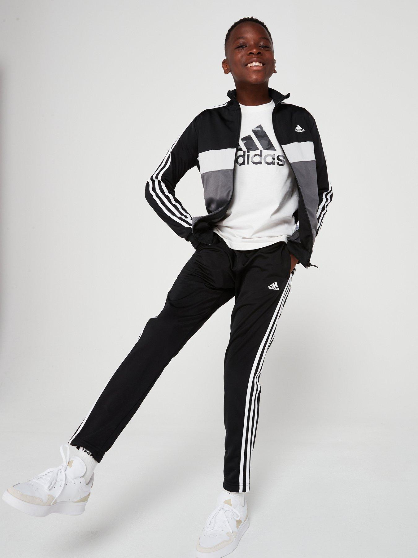 Adidas black and white tracksuit kids sales