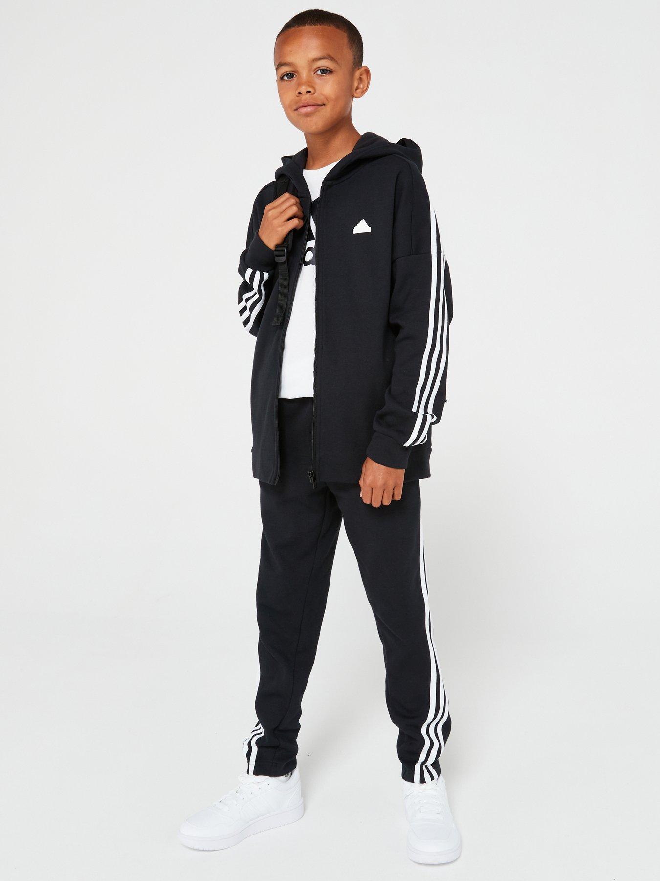 adidas Junior Boys Future Icons 3 Stripe Full Zip Hoodie Black Very