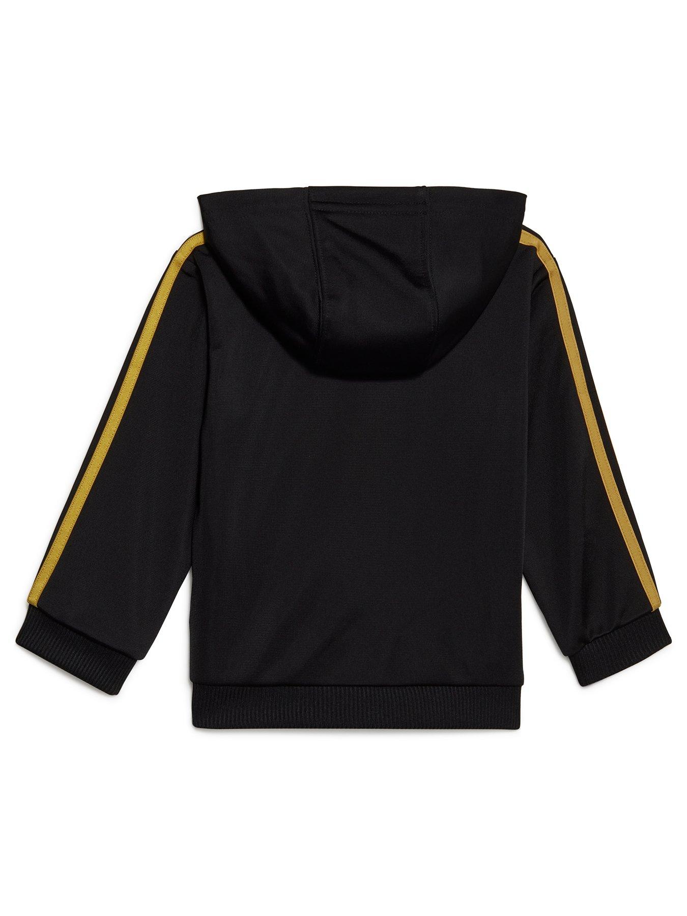 Adidas tracksuit black with cheap gold stripes