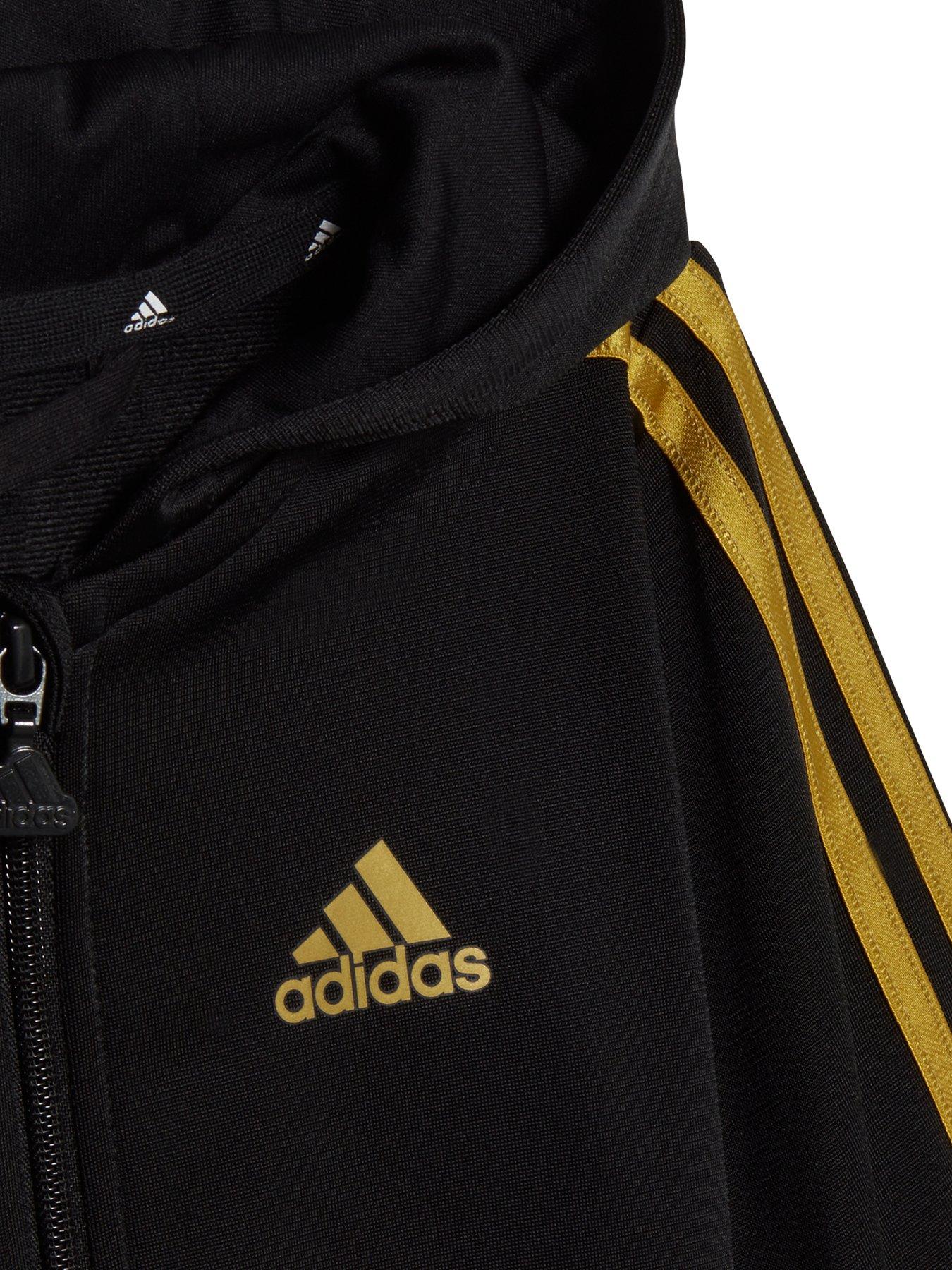 Infant 3 Stripes Shiny Full Zip Tracksuit Black Gold