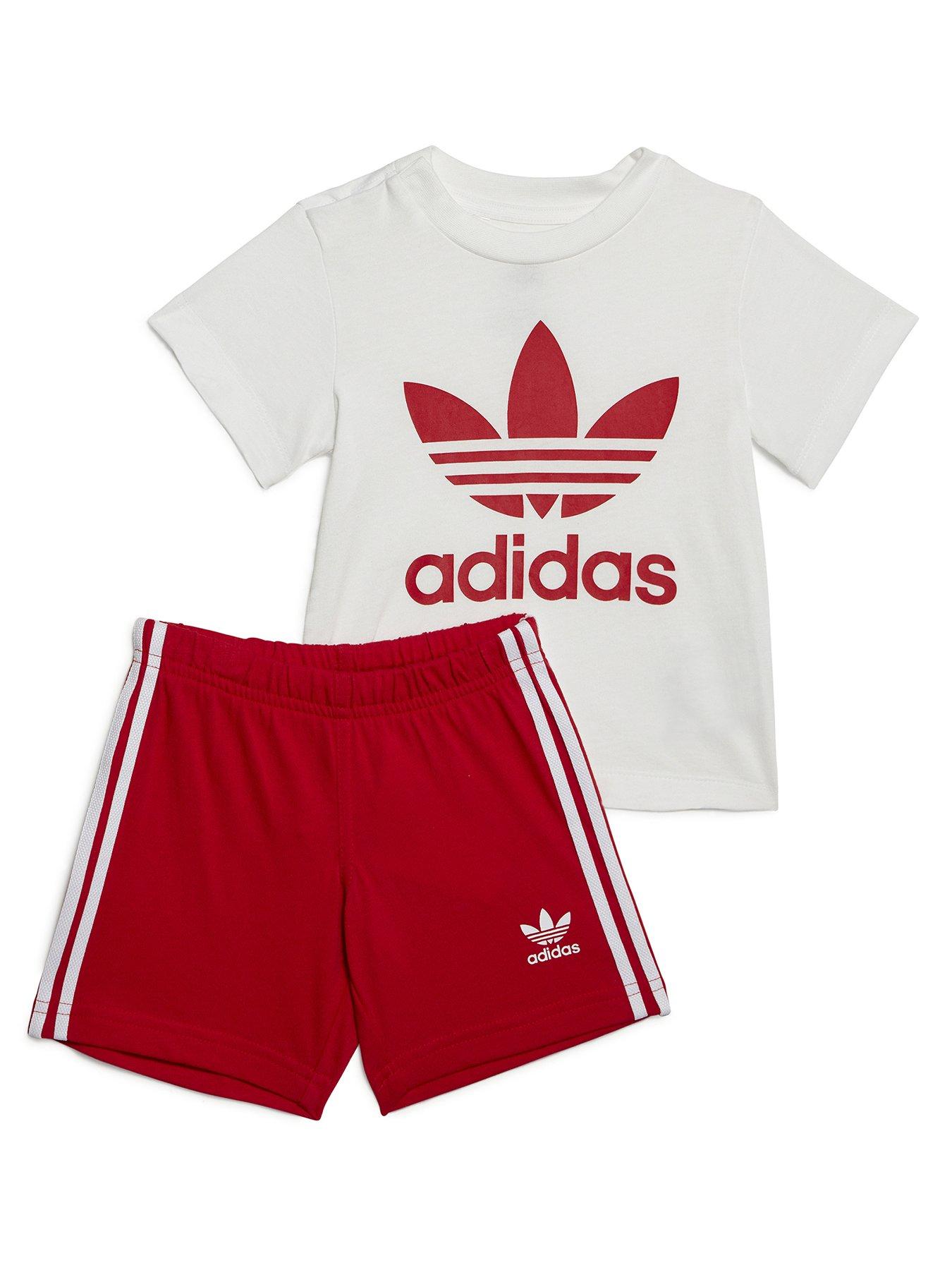adidas Originals Infant Adicolor Short & Tee Set - Red/White | very.co.uk