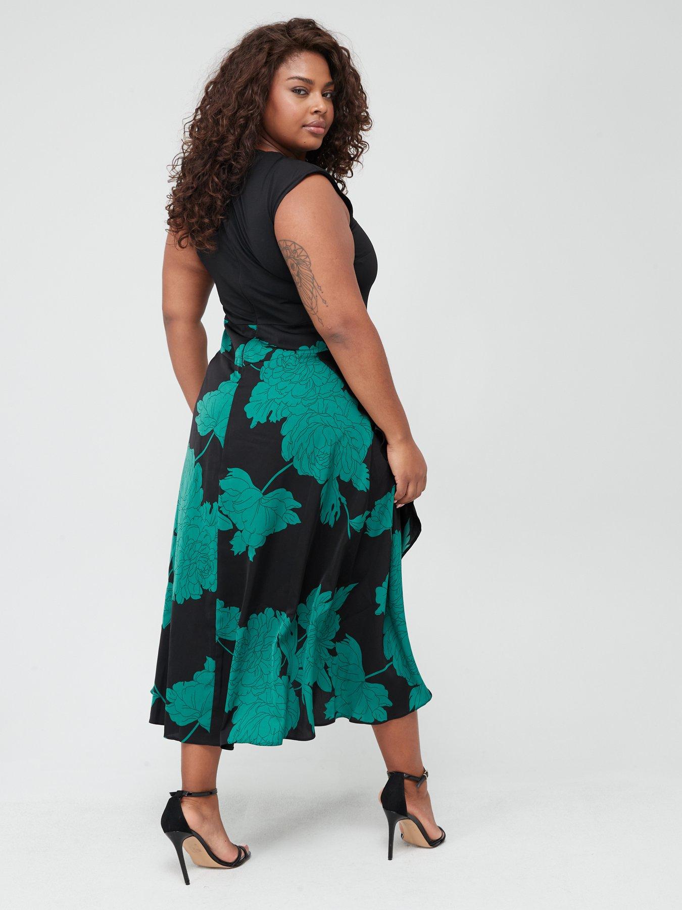 AX PARIS CURVE Curve Floral Two In One Midi Dress Green very.co.uk