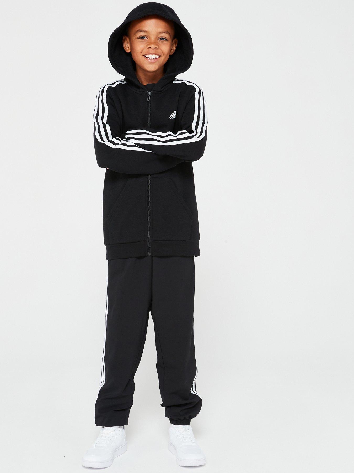 undefined Essentials Junior 3 Stripe Zip Through Hoodie - Black
