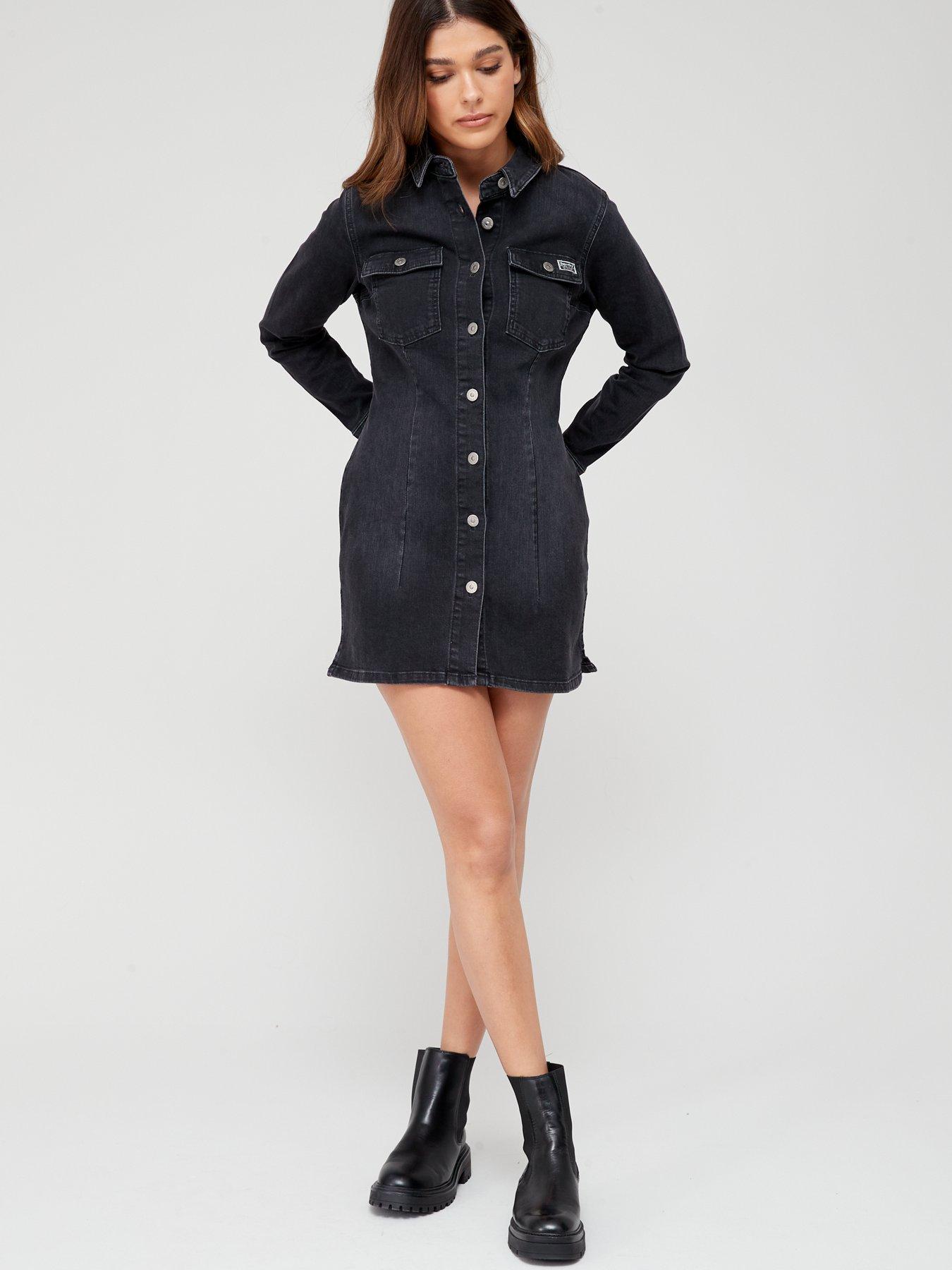 Black fitted 2024 denim dress