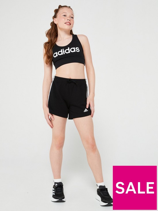 front image of adidas-sportswear-adidas-girls-junior-essentials-linear-bra-blackwhite