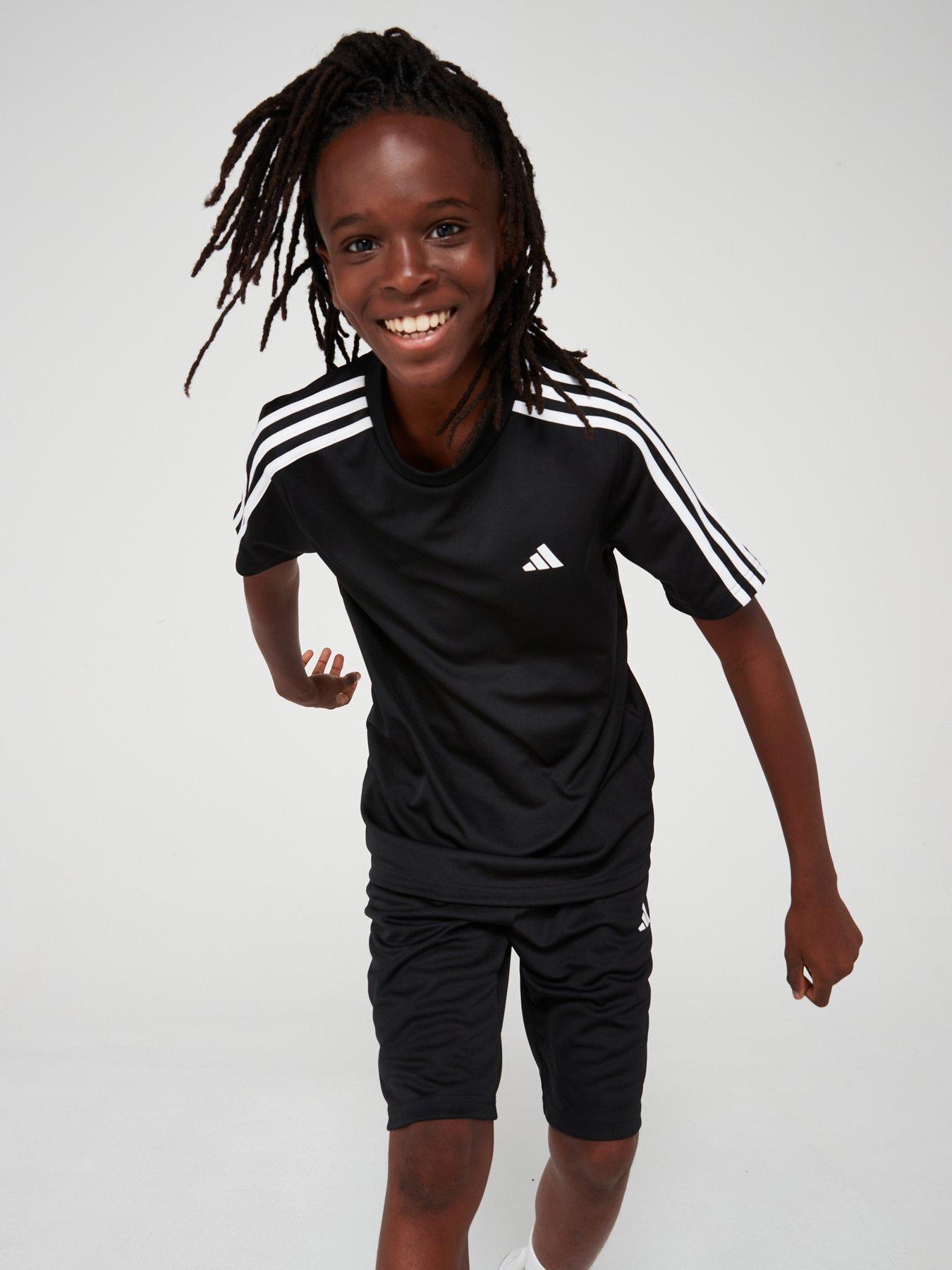 undefined Junior Boys Train Essentials 3-Stripes Short  &  Tee Set - Black