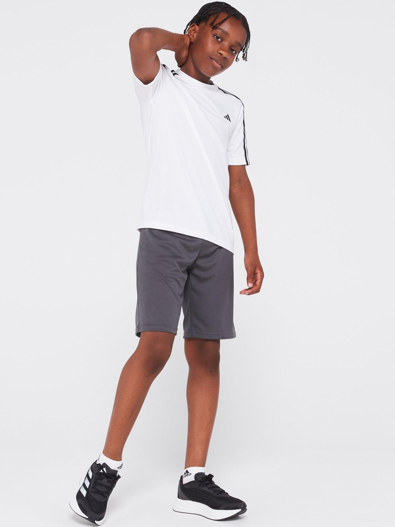 undefined Junior Boys Train Essentials 3 Stripes Short  &  Tee Set - White/Black