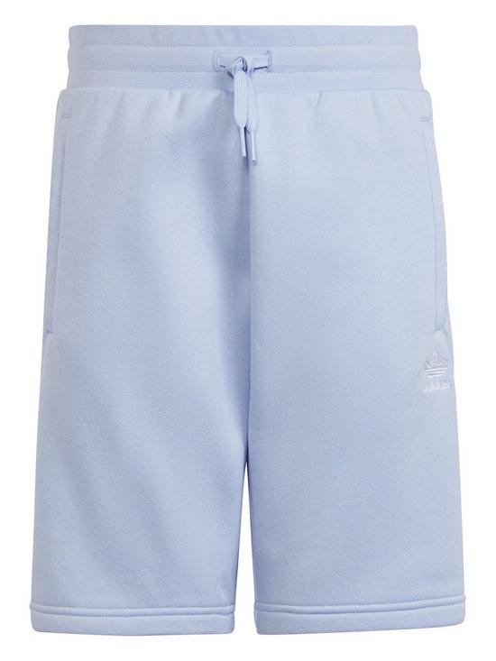 front image of adidas-originals-unisex-junior-trefoil-essentials-shorts-light-blue