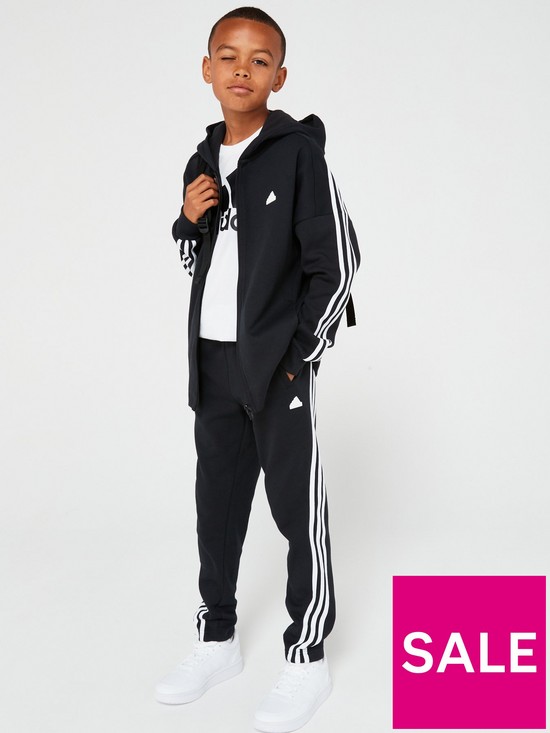 front image of adidas-unisex-junior-future-icons-3-stripe-pant-blackwhite