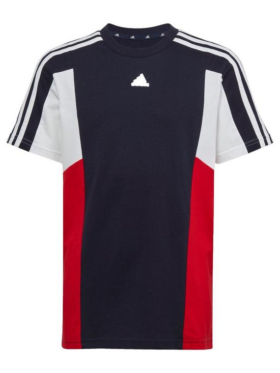 front image of adidas-sportswear-junior-colour-block-3-stripes-t-shirt-navyred