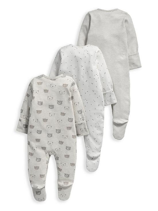 outfit image of mamas-papas-baby-unisex-3-pack-bear-sleepsuits-sand