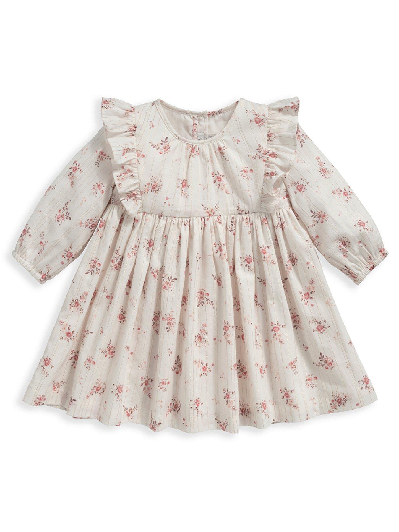 Mamas & Papas Baby Girls Lurex Floral Print Dress Cream very.co.uk
