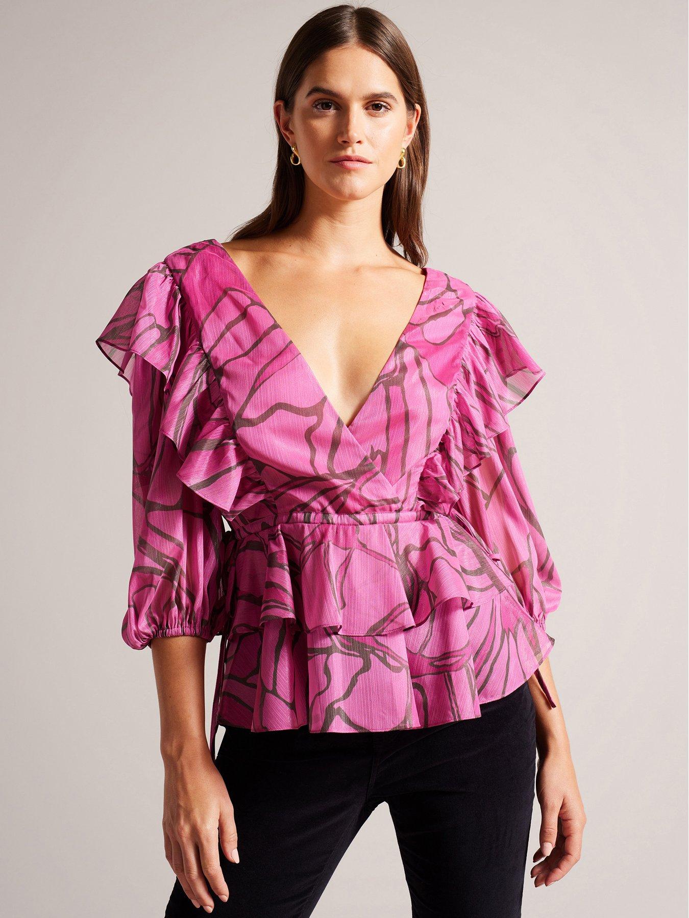 Ted baker pink frill hot sale top