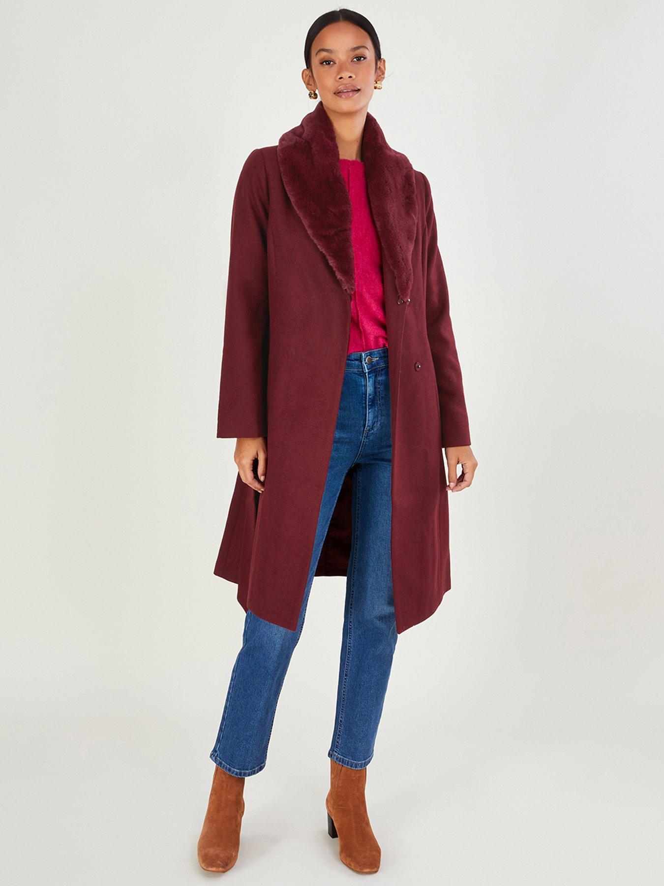 Wine faux fur on sale coat