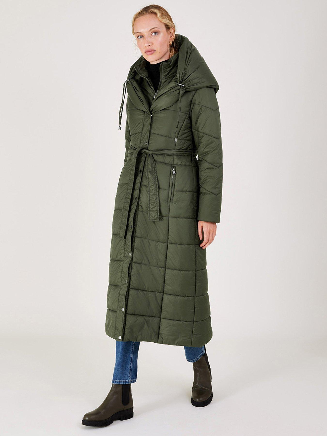 Monsoon Lorena Padded Maxi Belted Coat - Green | very.co.uk